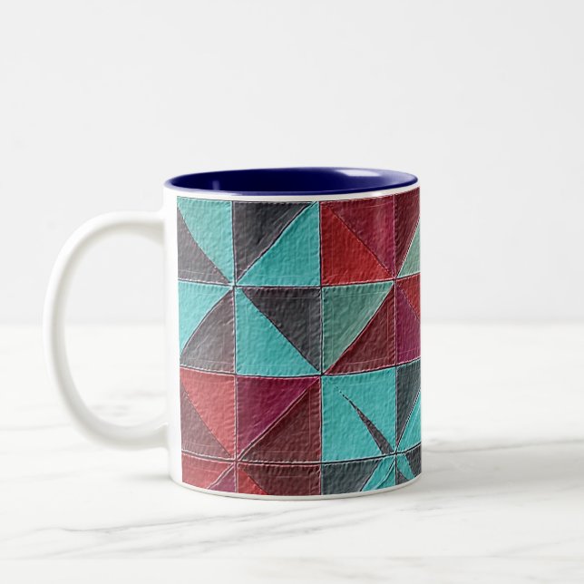 Tasse 2 Couleurs courtepoint rouge, sarcelle, violet et gris (Gauche)