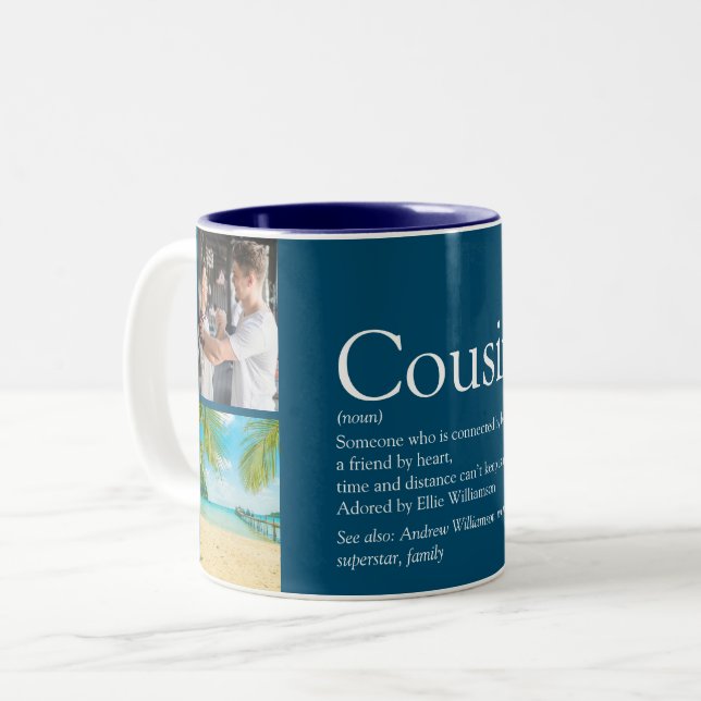 Tasse 2 Couleurs Cousin Moderne 4 Photo Fun Définition Bleue  (Devant gauche)