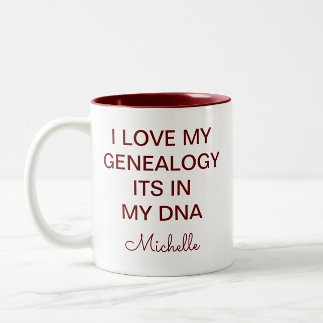 Tasse 2 Couleurs Cousins de Réunion Familiale Personnalisés Keepsak (Gauche)