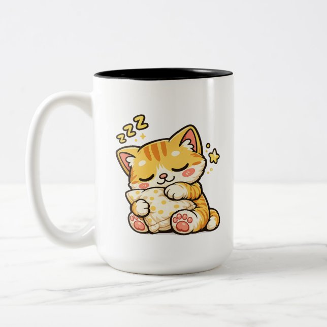 Tasse 2 Couleurs Coussin de chat endormi mignon (Gauche)