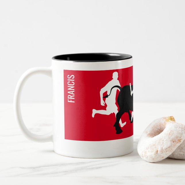 Tasse 2 Couleurs Coutume, San Fermin Pamplona, course (Avec donut)