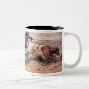 Tasse 2 Couleurs Cowboys roping un boeuf, 1897 (huile sur la toile)