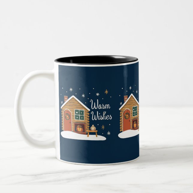 Tasse 2 Couleurs "Cozy Christmas Cabin with Warm Wishes" (Gauche)