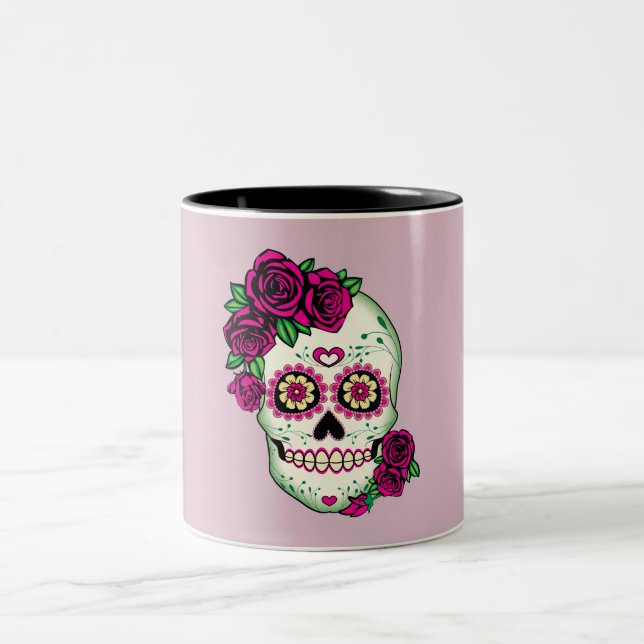 Tasse 2 Couleurs Crâne à sucre avec Roses (Centre)