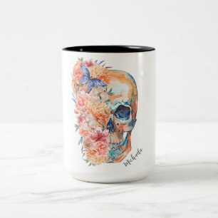 Tasse 2 Couleurs Crâne à sucre floral esthétique avec papillon