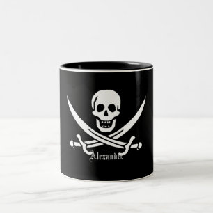 Tasse 2 Couleurs Crâne de drapeau de pirate et jolly roger croisé