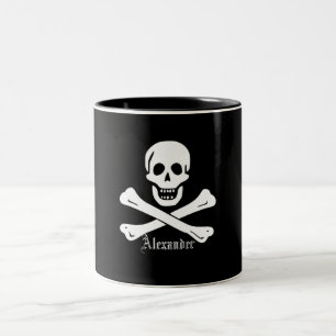 Tasse 2 Couleurs Crâne de drapeau de pirate et jolly roger d'os
