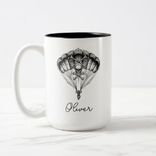 Tasse 2 Couleurs Crâne de parachutiste gothique Parachute & Os croi