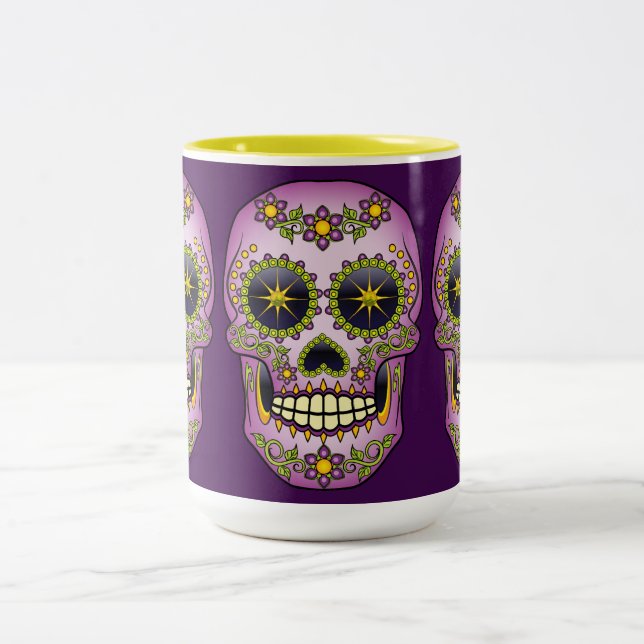Tasse 2 Couleurs Crâne de sucre Floral pourpre (Centre)