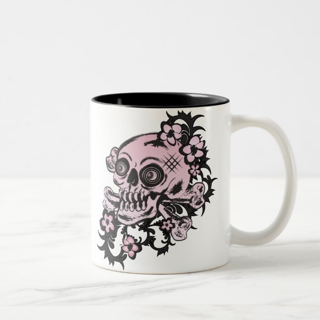 Tasse 2 Couleurs Crâne de tatouage rose (Droit)