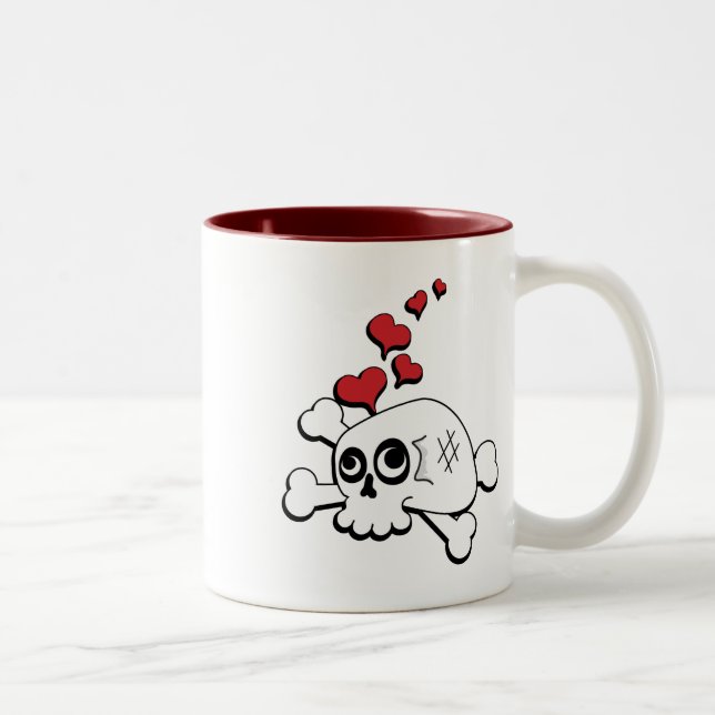 Tasse 2 Couleurs Crâne et coeurs (Droit)