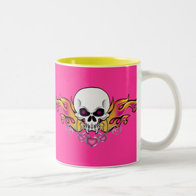 Tasse 2 Couleurs Crâne et coeurs flamboyants (Droit)