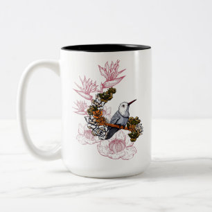 Tasse 2 Couleurs Crâne et oiseau glauque avec fleurs