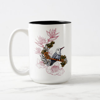 Tasse 2 Couleurs Crâne et oiseau glauque avec fleurs