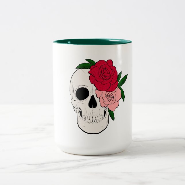 Tasse 2 Couleurs Crâne et Roses (Centre)