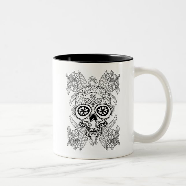Tasse 2 Couleurs Crâne inspiré en fleurs (Droit)