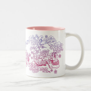 Tasse 2 Couleurs Crâne rose en fleur