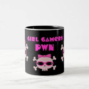 Tasse 2 Couleurs Crânes de pwn de Gamers de fille avec des lunette