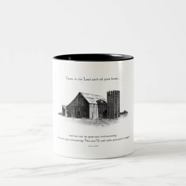 TASSE 2 COULEURS CRAYON : GRANGE : VERS DE BIBLE DE PROVERBES (Centre)