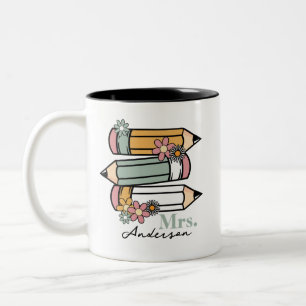 Tasse 2 Couleurs Crayons Mignonnes Retro pour enseignants Personnal