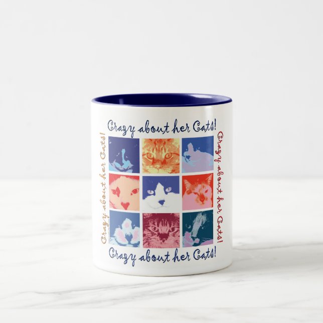 Tasse 2 Couleurs Crazy à propos de ses chats (Centre)