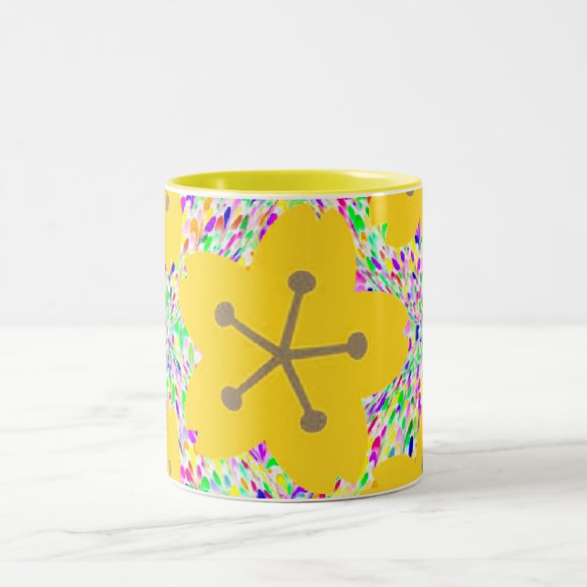 Tasse 2 Couleurs Création de disco florale jaune groovy (Centre)