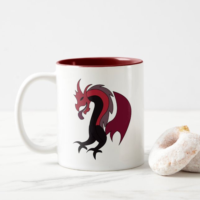 Tasse 2 Couleurs Créature mythique du dragon noir rouge (Avec donut)