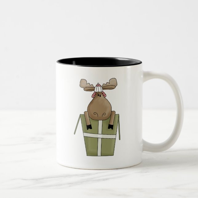 Tasse 2 Couleurs Créatures de Noël · Orignaux et boîte-cadeau (Droit)