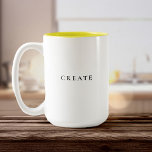 Tasse 2 Couleurs Créer une typographie minimaliste moderne simple<br><div class="desc">Un cadeau minimaliste et parfaitement moderne pour les passionnés de typographie,  cette tasse élégante est une expression simple pour un moment créatif pour faire couler les jus. "Créer" nous motive alors que nous buvons de cette tasse parfaite. N'hésitez pas à modifier votre message personnalisé.</div>