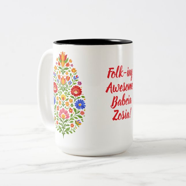 Tasse 2 Couleurs Crête de la Fleur de Lowicz (Devant gauche)