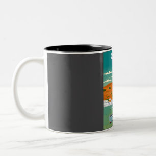 Tasse 2 Couleurs Crète Grèce Vintage Minimal Retro Affiche de voyag