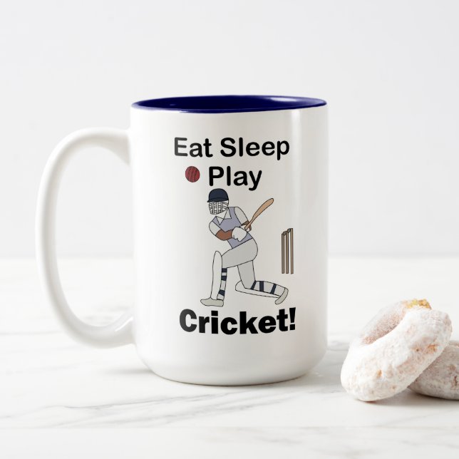 Tasse 2 Couleurs Cricket Sports Eat Sleep Play Cricket (Avec donut)