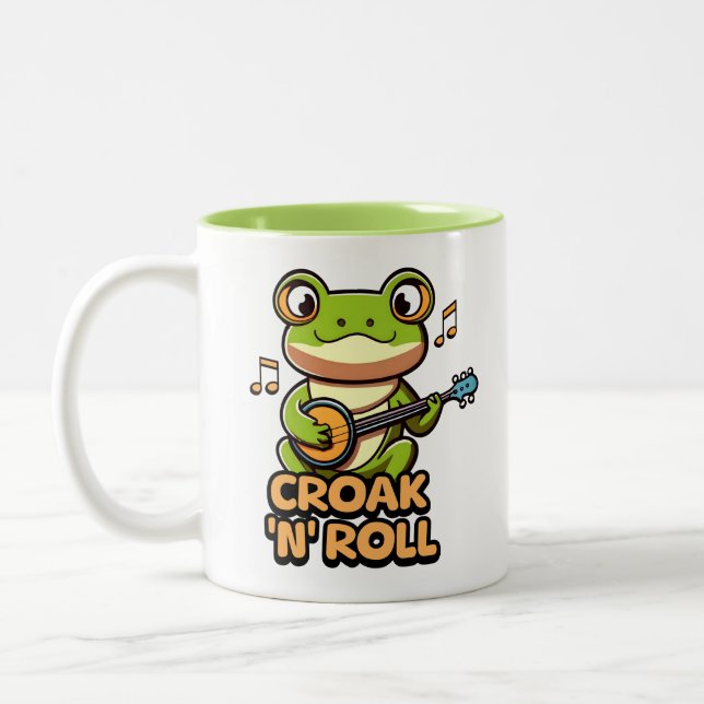 Tasse 2 Couleurs Croak 'N' Roll. Joli Banjo Jouer Caricature De Gre (Gauche)