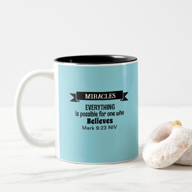 Tasse 2 Couleurs Croire en Miracles Bible Verse Bleu clair (Avec donut)