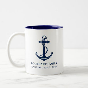 Tasse 2 Couleurs Croisière familiale Ancre de bateau personnalisée