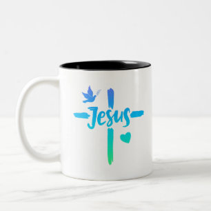 Tasse 2 Couleurs Croix de Jésus bleu et vert