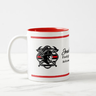 Tasse 2 Couleurs Croix de Malte de pompier et drapeau de la fine li