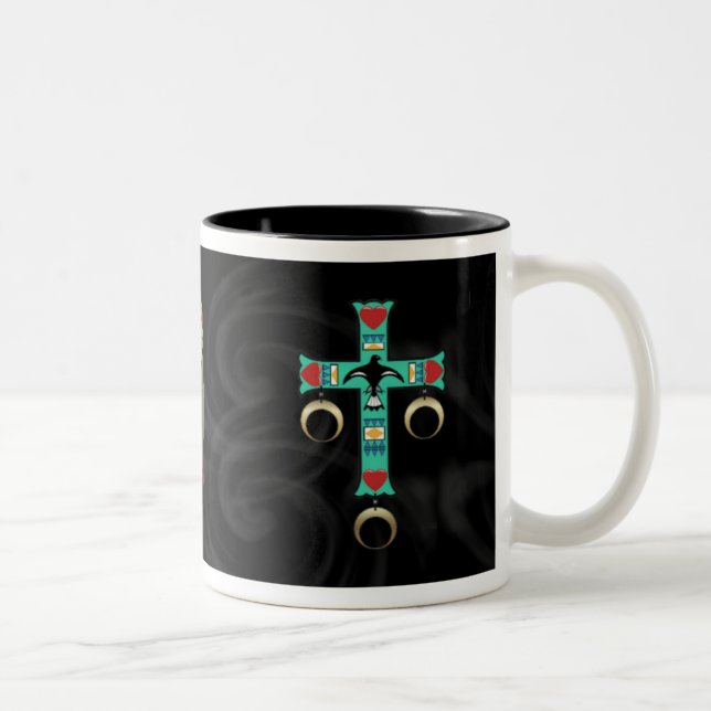 Tasse 2 Couleurs Croix indienne avec deux plumes (Droit)