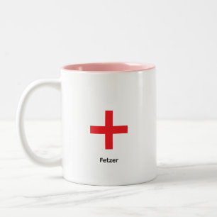 Tasse 2 Couleurs Croix-Rouge minimaliste personnalisée avec nom bic