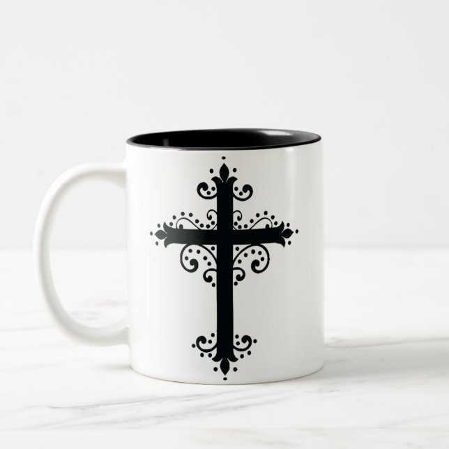 Tasse 2 Couleurs Croix sculptée décorative de luxe (Gauche)