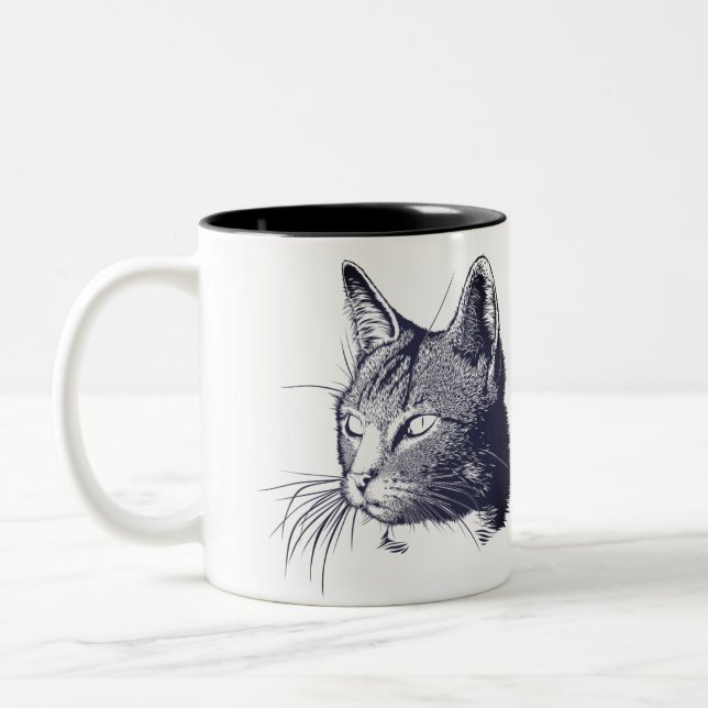 Tasse 2 Couleurs Croquis de chat noir (Gauche)