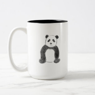 Tasse 2 Couleurs Croquis de panda en noir et blanc