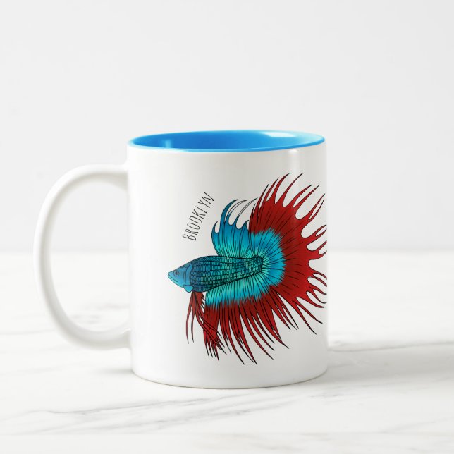 Tasse 2 Couleurs Crowntail betta fish dessin animé (Gauche)
