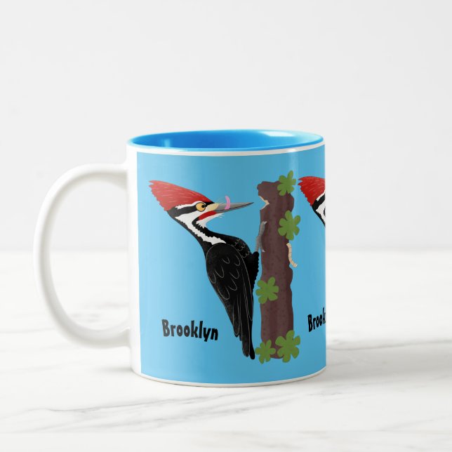 Tasse 2 Couleurs Cue drôle Pileated woodpecker dessin d'illustratio (Gauche)