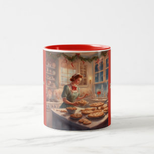 Tasse 2 Couleurs Cuisine des années 50 faisant des tartes de Noël