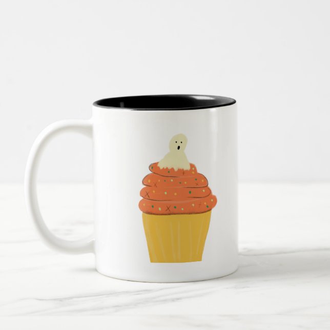 Tasse 2 Couleurs Cupcake Halloween Ghost Modern Frosting Citrouille (Gauche)