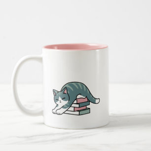 Tasse 2 Couleurs Curieux avec un livre et un chat - Lecture confort