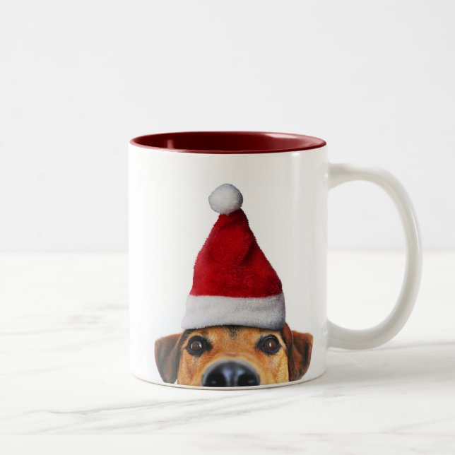 Tasse 2 Couleurs Curieux mignon chien drôle avec chapeau de Père No (Droit)