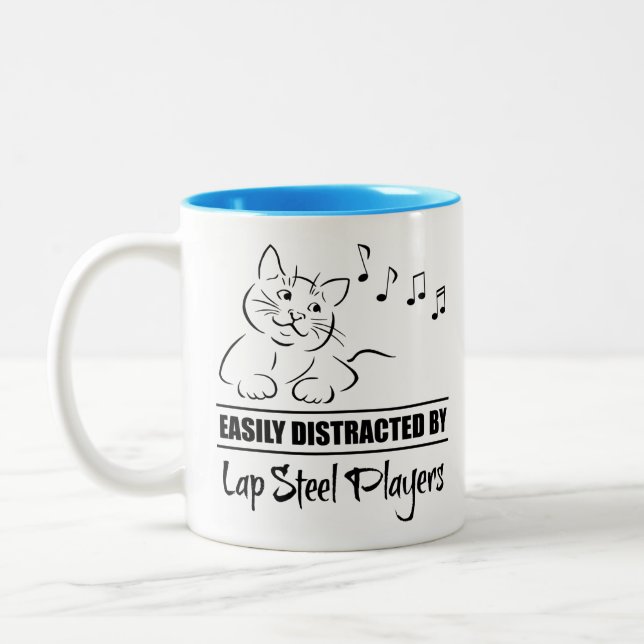 Tasse 2 Couleurs Curious Cat facilement distrait par Lap Steel Play (Gauche)