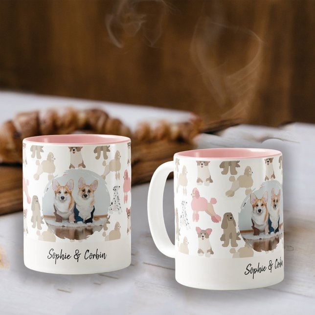 Tasse 2 Couleurs Custom Dog Lover Photo Name | Pet Pattern Coffee (Créateur téléchargé)